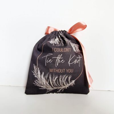 Grey and Rose Gold 'I couldn't tie the knot without you' feather detail gift pouch