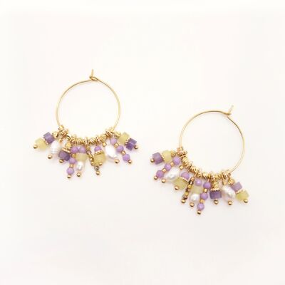 Grace Violet earrings, fine and colorful hand-mounted hoop earrings