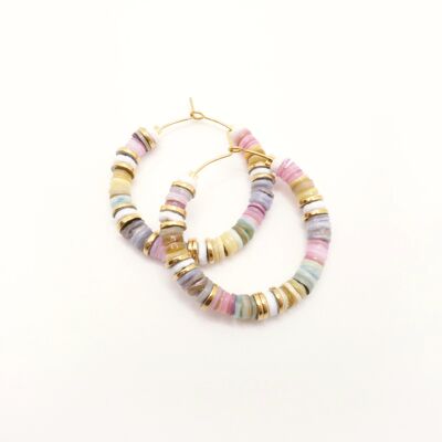 Pendientes Luna Pastel de perlas heishi para un estilo hippie chic