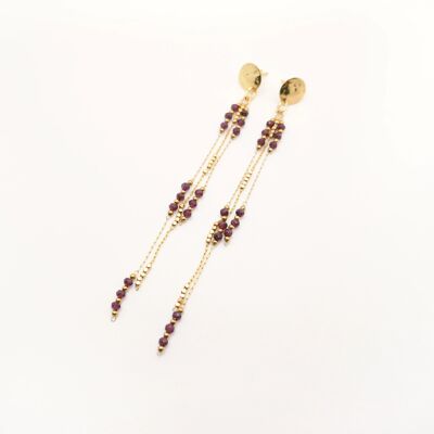 Vino-Ohrhänger: feine Goldkette und burgunderrote Perlen