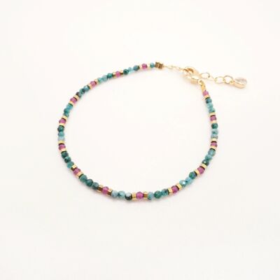 Bracelet Alicia : petites perles vertes, rouges et or