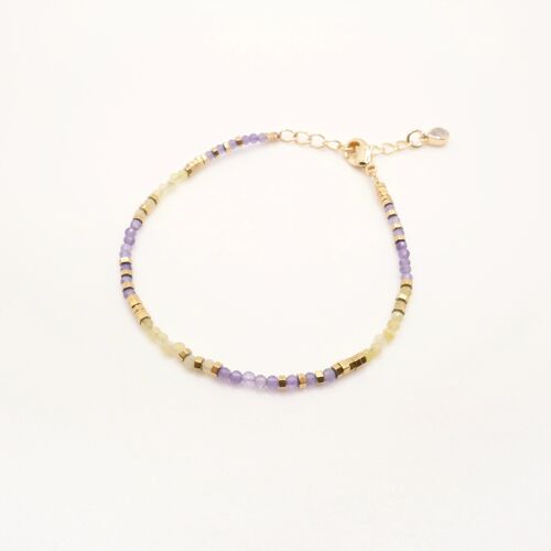 Bracelet Améthi jaune, violet et or en perles naturelles