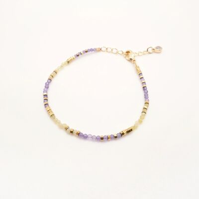 Bracelet Améthi jaune, violet et or en perles naturelles