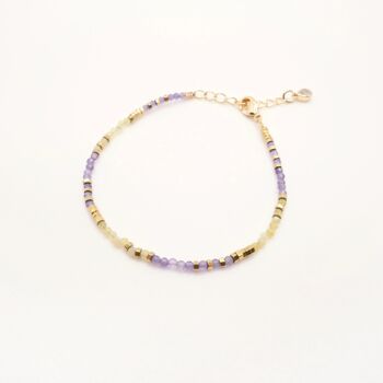 Bracelet Améthi jaune, violet et or en perles naturelles 1