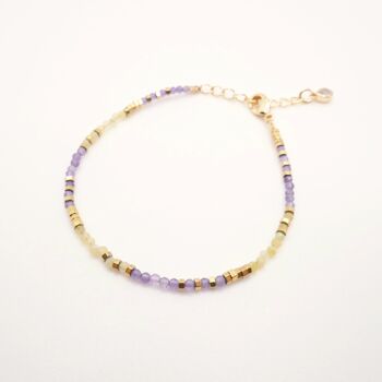 Bracelet Améthi jaune, violet et or en perles naturelles 2