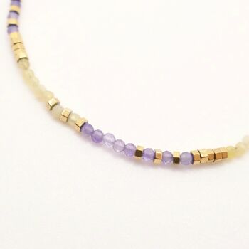 Bracelet Améthi jaune, violet et or en perles naturelles 3
