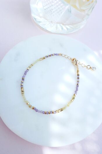 Bracelet Améthi jaune, violet et or en perles naturelles 4