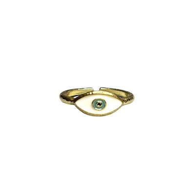 Anello del malocchio, oro, occhio dell'eleganza (#1), bianco