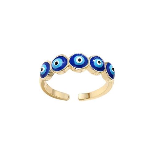 Evil Eye Ring, Gold, Golden Eyes (#3), Blue