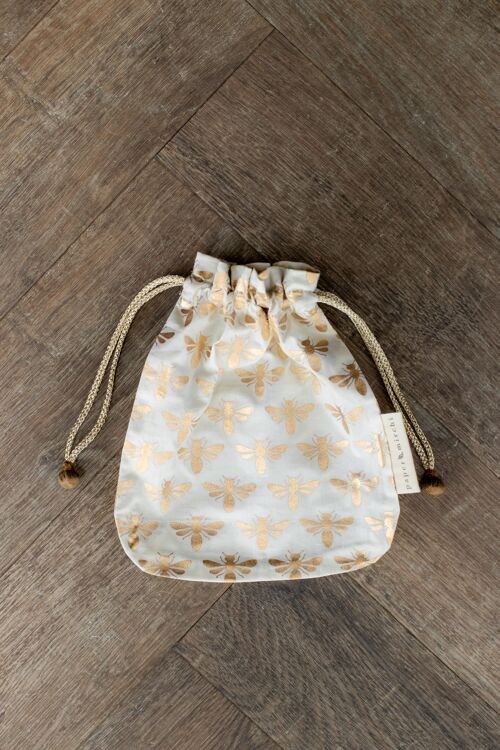 Fabric Gift Bags Double Drawstring -  Vanilla Bees (Medium)