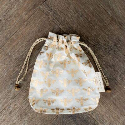 Fabric Gift Bags Double Drawstring -  Vanilla Bees (Medium)