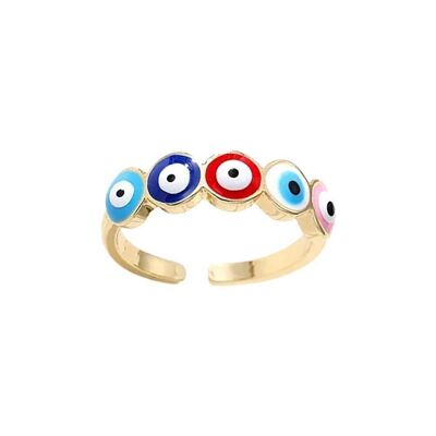 Evil Eye Ring, Gold, Goldene Augen (#3), Mehrfarbig