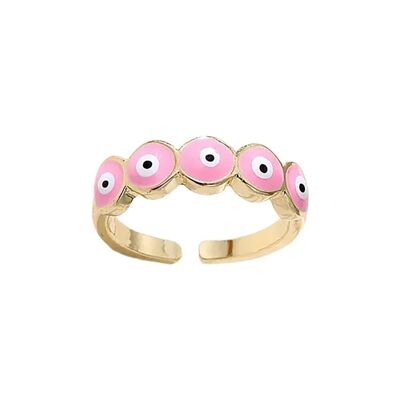 Anillo Mal de Ojo, Oro, Ojos Dorados (#3), Rosa