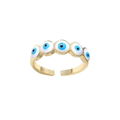 Evil Eye Ring, Gold, Goldene Augen (#3), Weiß