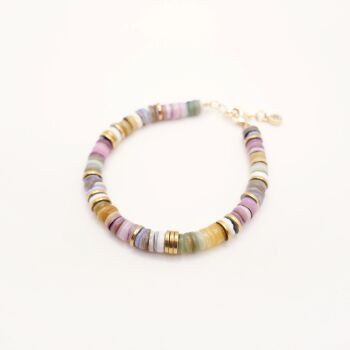 Bracelet Suzane Pastel : perles heishi coquillage et hématite gold 1