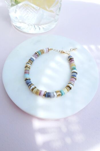 Bracelet Suzane Pastel : perles heishi coquillage et hématite gold 3
