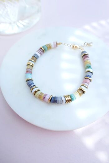 Bracelet Suzane Pastel : perles heishi coquillage et hématite gold 4