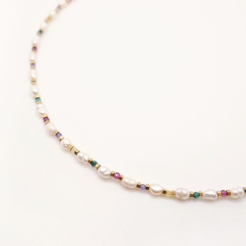 Collier Bloom en perles d'eau douce naturelles et facettes de cristal multicolores