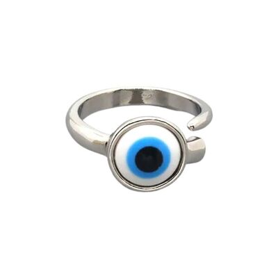 Evil Eye Ring, Silber, Weiß