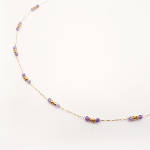 Collier Enea Violet : fine chaine or et pierres naturelles d'Améthyste