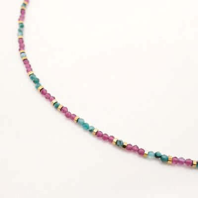 Gemma-Halskette aus burgunderroten und türkisfarbenen Perlen aus Afrika