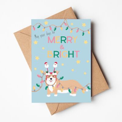 Tarjeta de Navidad de perro, tarjeta de Navidad de Corgi