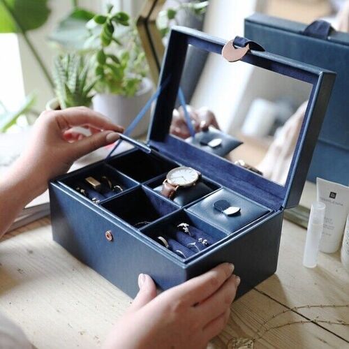 Navy Two Tier Jewellery Box