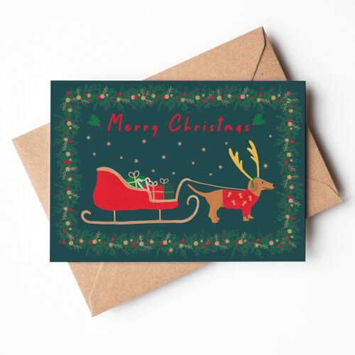 Dog Christmas card, Dachshund Christmas card