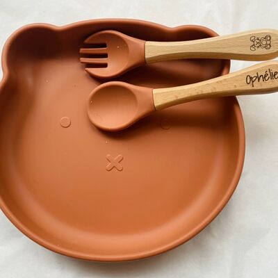 Personalized Bear-shaped meal set + cutlery for children