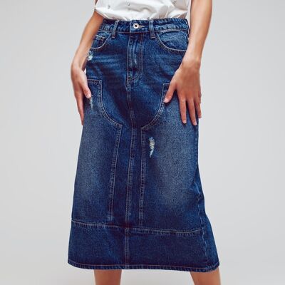 Maxi Pencil Denim Skirt With Panel Details In The Front
