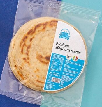 PIADINA SFOGLIATA MEDIUM - pain plat pour apéritifs, collations, à garnir. 4 pièces par paquet