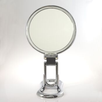 Specchio da trucco ingranditore bifacciale cromato con maniglia e supporto 1