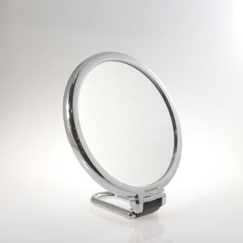 Specchio da trucco ingranditore bifacciale cromato con maniglia e supporto 4