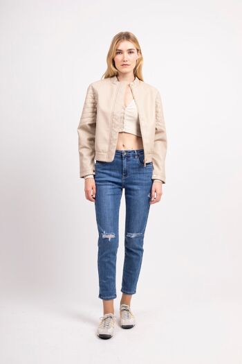 Blouson biker simili beige - Evan 2