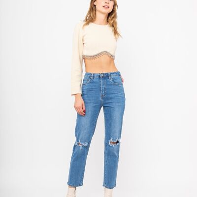 Jeans mom tiro alto con agujeros - Komet