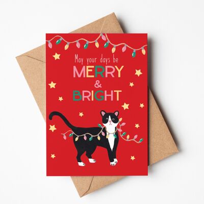 Carte de Noël chat, carte de Noël joyeux et lumineux