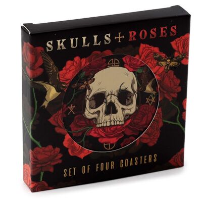 Ensemble de 4 sous-verres en liège Skulls and Roses
