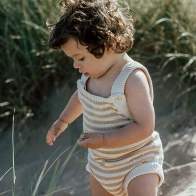 Organic Striped Knit Romper - Fawn