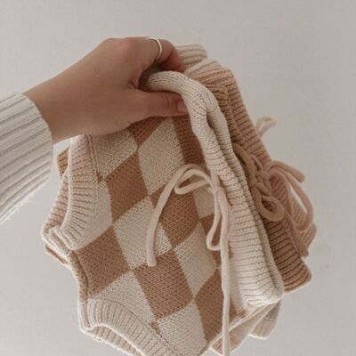 Organic Checkered Knitted Shorts - Fawn