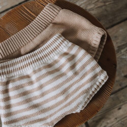 Organic Striped Knitted Shorts - Fawn