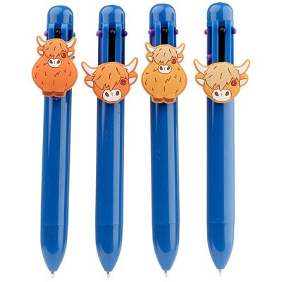 Highland Coo Stylo multicolore avec vache avec breloque (6 couleurs)