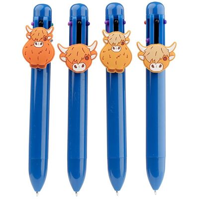 Highland Coo Mehrfarbiger Stift mit Kuh und Anhänger (6 Farben)