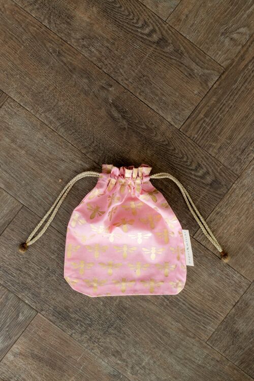 Fabric Gift Bags Double Drawstring -  Marshmallow Bees (Medium)