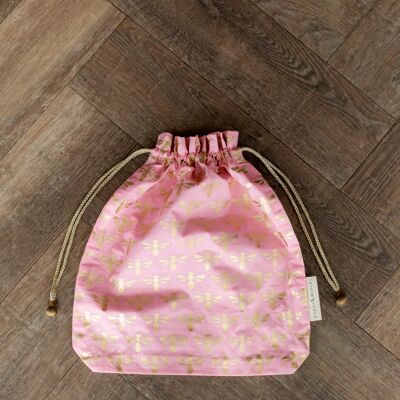 Fabric Gift Bags Double Drawstring -  Marshmallow Bees (Large)