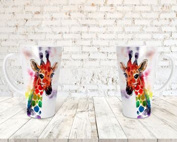 Couleurs vives girafe aquarelle en céramique 17 oz Skinny Latte Mug, girafe Latte Mug, tasse d’amoureux de girafe, cadeau d’amoureux de girafe, tasse de Latte 2