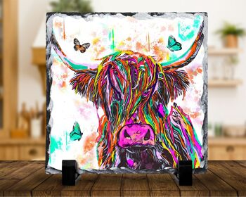 Ardoise de photo de roche de vache Highland aux couleurs vives, ardoise décorative, support de casserole, dessous de plat, économiseur de plan de travail, cadeau écossais, fabriqué en Écosse 1