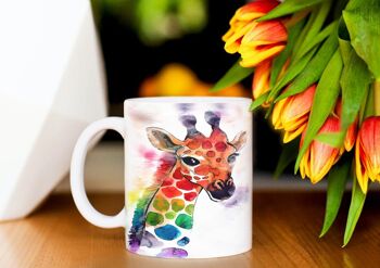 Tasse en céramique de café de thé d'aquarelle de couleur vive de girafe, tasse de girafe, tasse d'amoureux de girafe, cadeau d'amoureux de girafe, cadeau de girafe 1