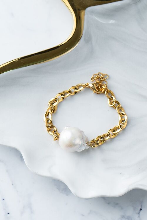 Baroque pearl steel chain bracelet
