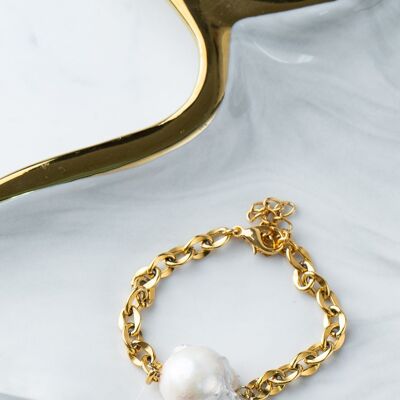 Bracelet chaîne acier perle baroque