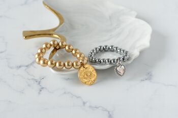 Bracelet grosse perle de verre ronde avec coeur 2